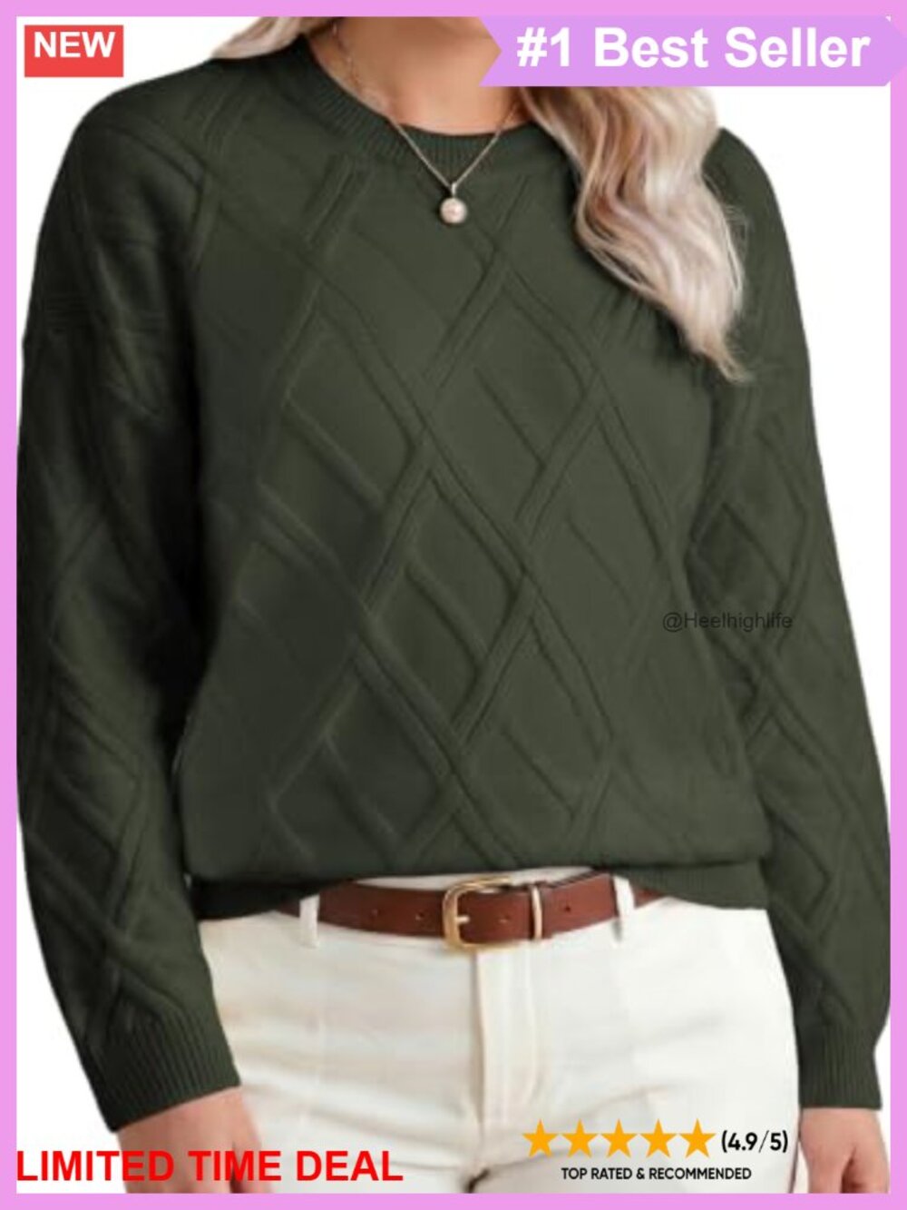 Womens Plus Size Ribbed Cable Knit Crewneck Pullover Sweater